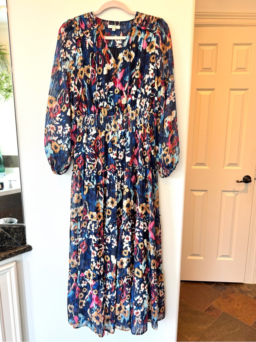 Jade Melody Tam Abstract Leopard Print Tiered Midi Dress Medium